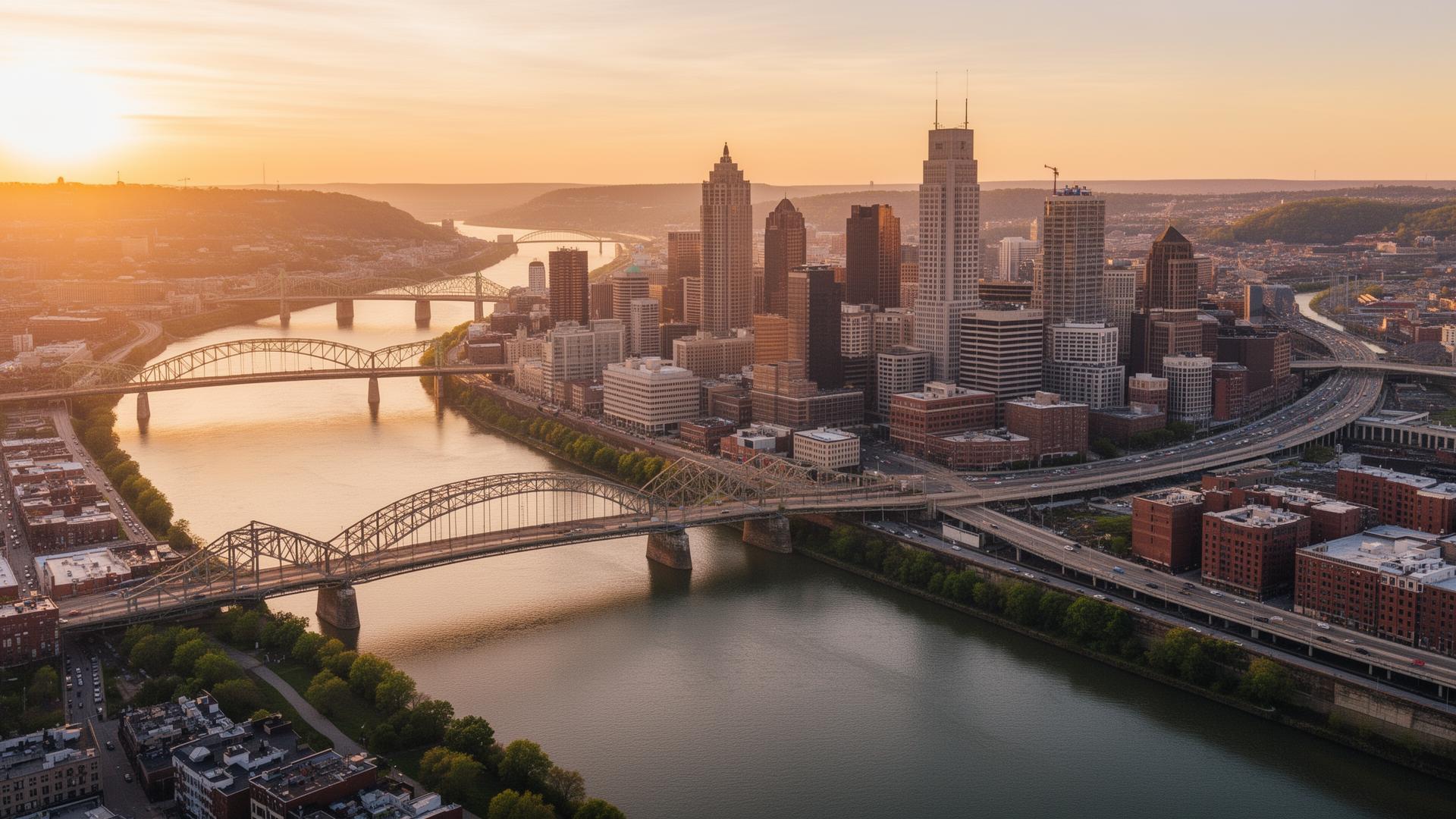 Pittsburgh skyline at golden hour